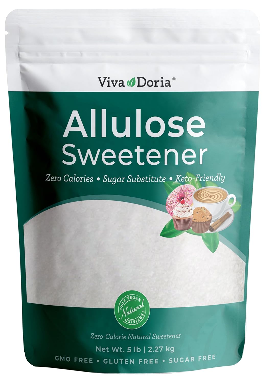 Viva Doria Allulose Sweetener, 5 lb (2.27 kg) | Zero Calorie Sugar Substitute | Great for Coffee, Tea, Cooking and Baking | Keto Friendly | Non-Erythritol, GMO Free, Gluten Free & Vegan Sweetener