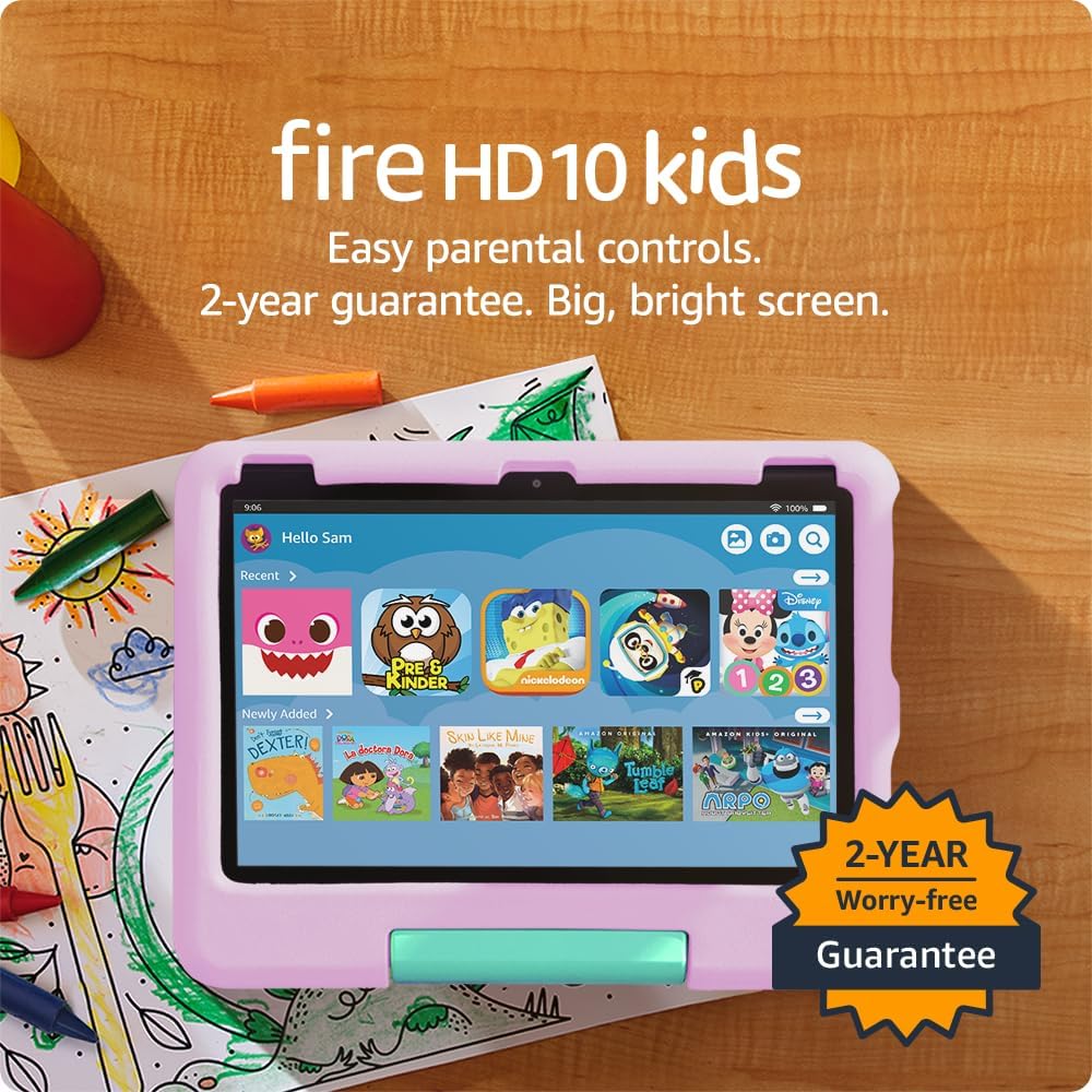 Amazon Fire HD 10 Kids tablet (newest model) ages 3-7 | Bright 10.1" HD screen with included ad-free and exclusive content, robust parental controls, 13-hr battery, 32 GB, Pink