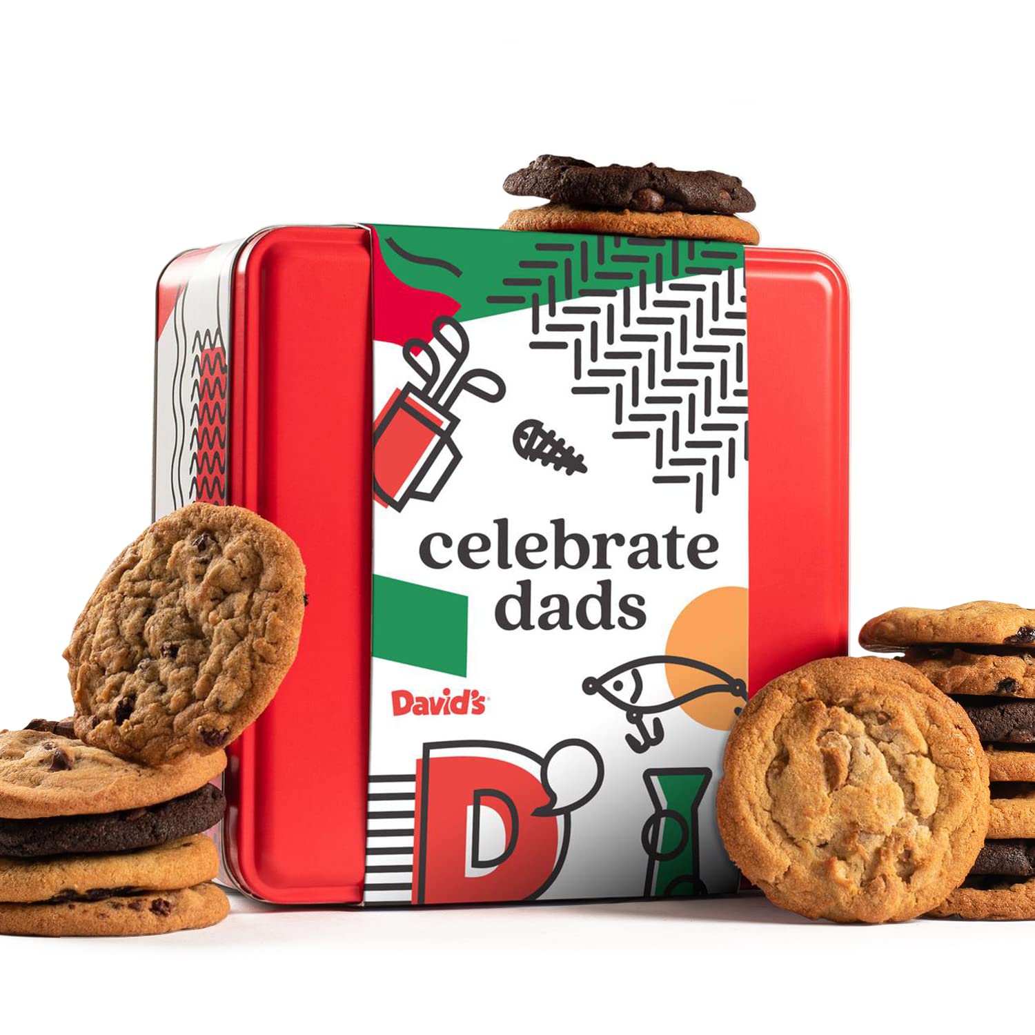 David's Cookies Father's Day Cookie Gift Tin – 2lbs Fresh-Baked Gourmet Assorted Cookies | Classic Flavors from Traditional Recipes | Bakery Dessert Gift for Dad, Grandpa, Husband, Him or Snack Lover