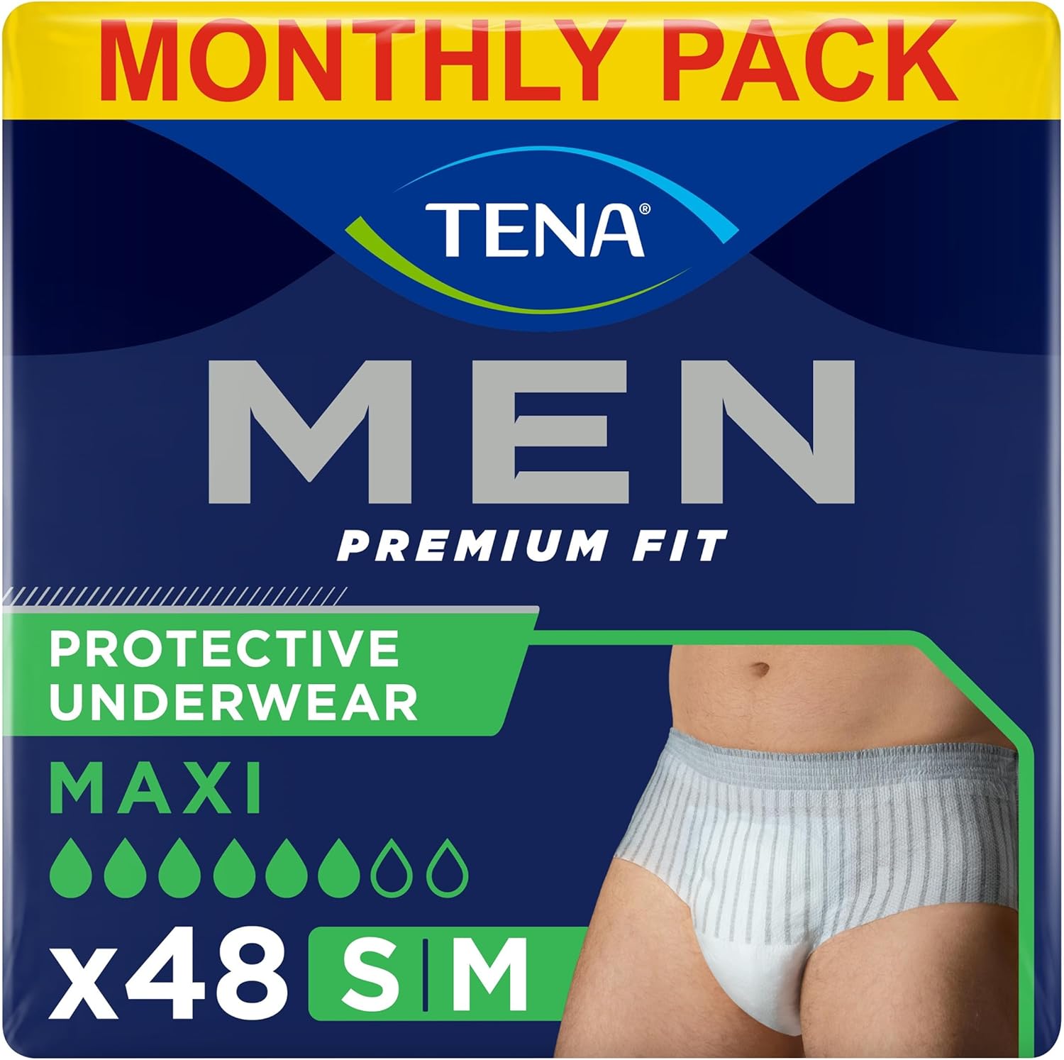 TENA Men Protective Underwear, Medium, Level 4 for Heavy Bladder Weakness, 48 pairs of Incontinence Pants (12 x 4 packs) for Men, with a Masculine and Discreet Style