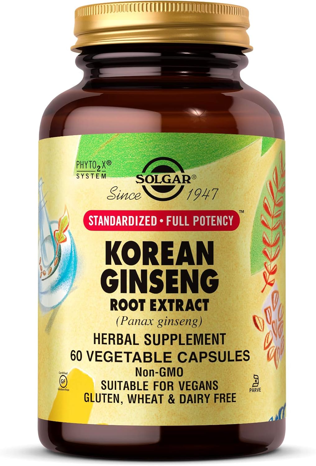 Solgar Korean Ginseng Root Extract, 60 Vegetable Capsules - Immune Support | Standardized, Full Potency (SFP) - Non-GMO, Vegan, Gluten Free, Dairy Free, Kosher - 60 Servings