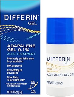 Differin Acne Treatment Gel, 30 Day Supply, Retinoid Treatment for Face with 0.1% Adapalene, Gentle Skin Care for Acne Prone Sensitive Skin, 15g Pump (Packaging May Vary)