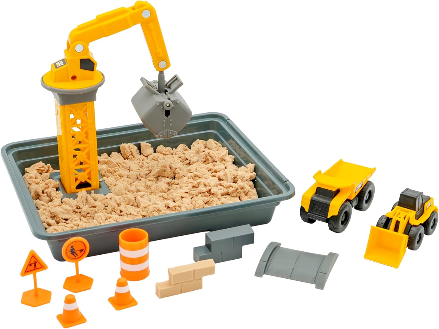 CAT Dig N’ Build Dirt Playset – 12 oz Moldable Dirt Compound, Working Crane, 2 Little Machines Vehicles, Construction Molds & Easy-Cleanup Tray, Sensory STEM Toy for Kids Ages 3 +