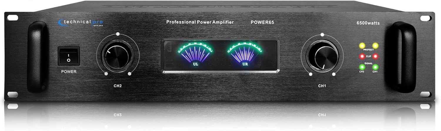 Technical Pro 6000 Watts Professional Portable PA System, 2 Channel Digital Stereo Power Amplifier with Dual Cooling Speed Fans for Home Speaker System