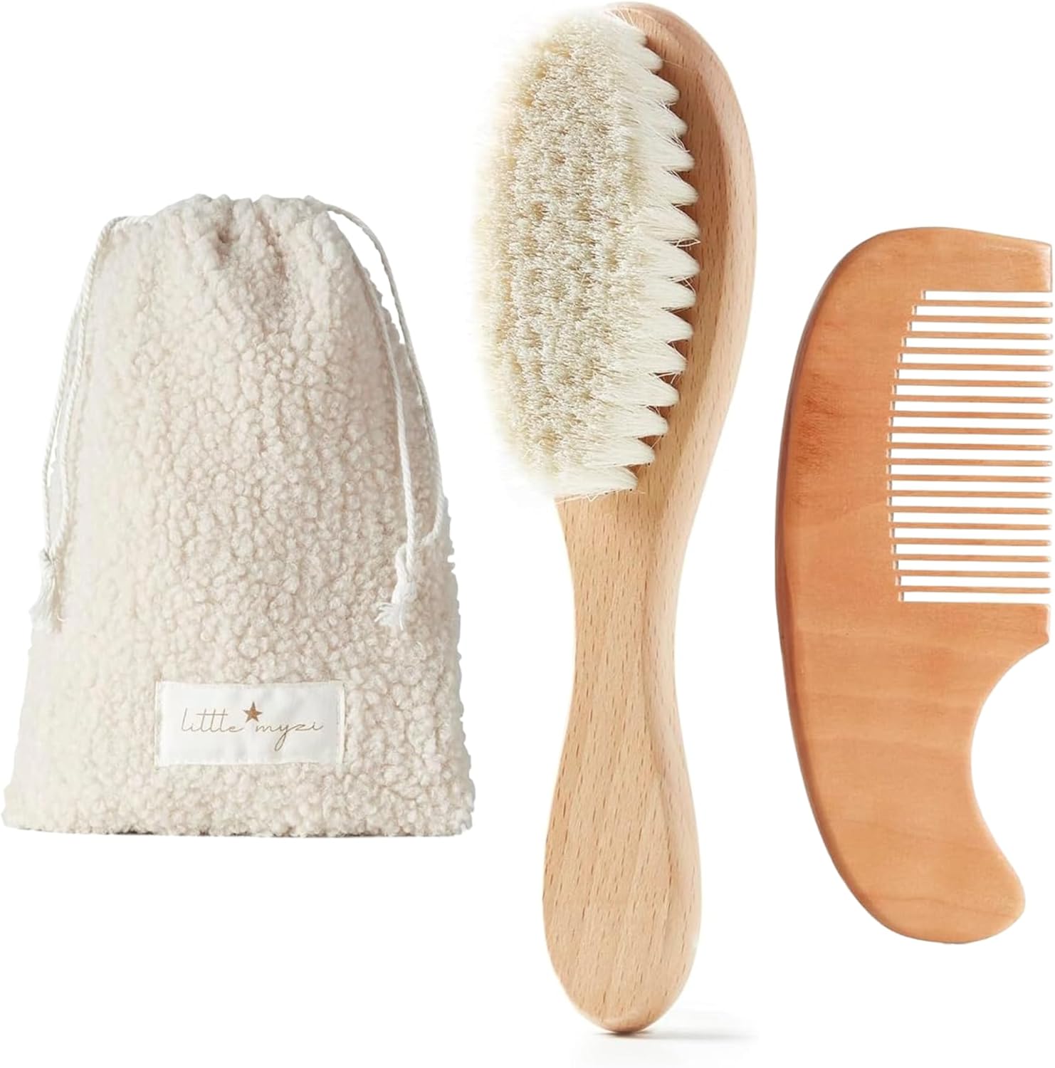 MYZI Baby Hair Brush Set – Baby Brush and Comb Set Newborn, Baby Comb and Brush Set Boy and Girl, Newborn Hair Brush and Newborn Comb - Baby Gift Set