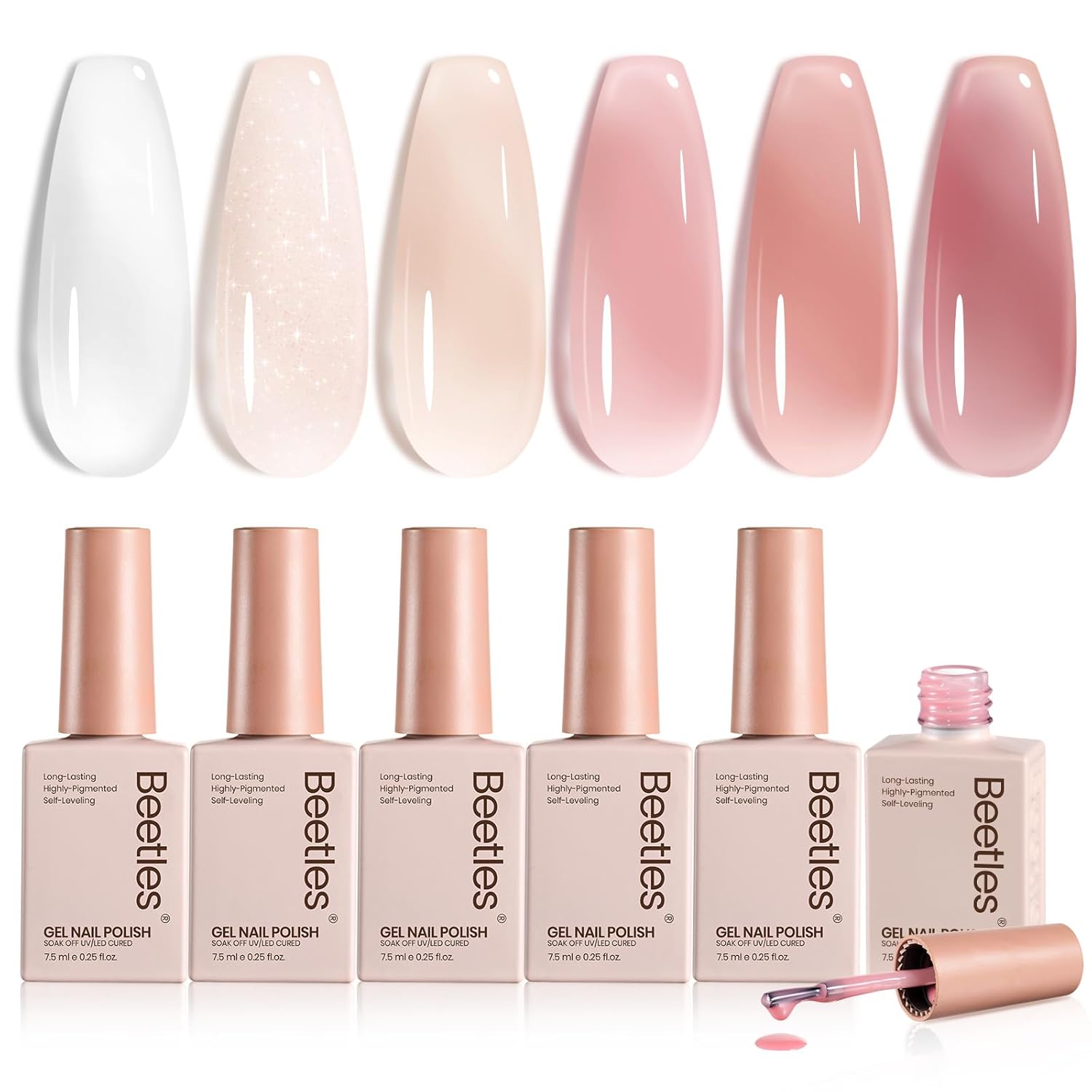 Beetles Jelly Gel Nail Polish Set, 6 Colors Neutral Sheer Milky White Nude Pink Gel Polish Kit Translucent Soak off Uv DIY Manicure Nail Concealer Trend French Nail Art Salon Gift for Girls Women