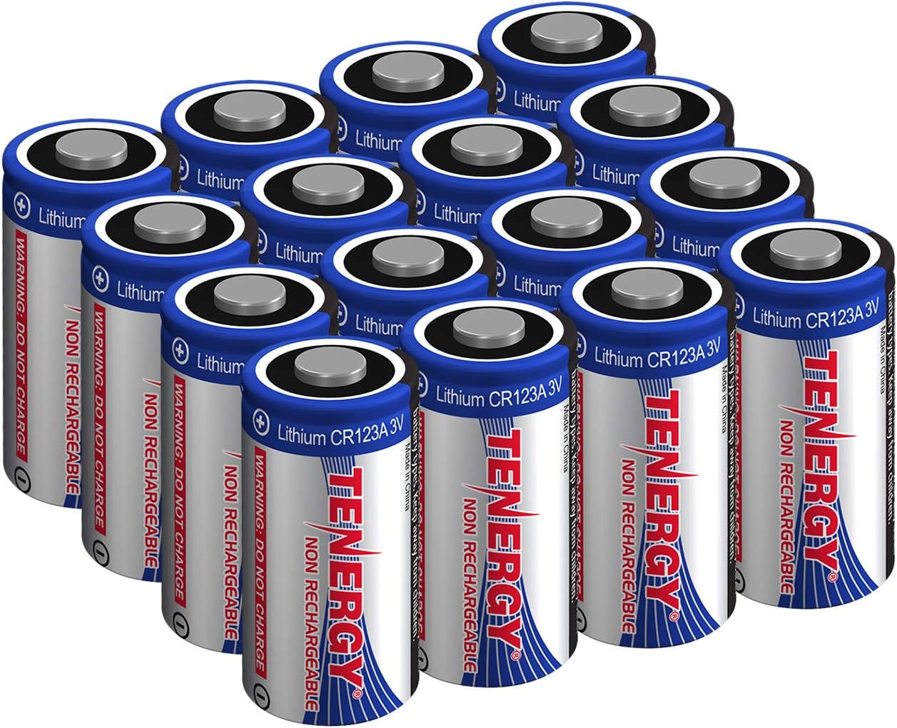 Tenergy 3V CR123A Lithium Battery, High Performance 1500mAh CR123A Cell Batteries PTC Protected for Cameras, Flashlight Replacement CR123A Batteries, 16-Pack (Non-Rechargeable)