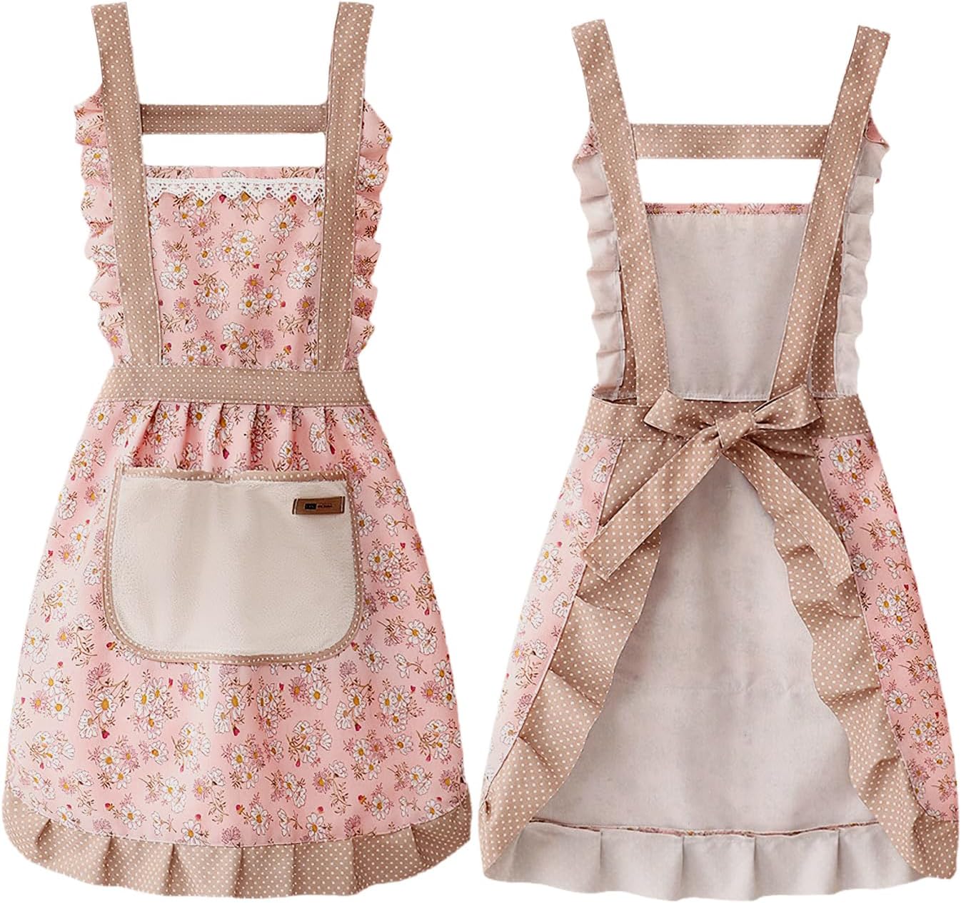 Kitchen Aprons for Women - Adjustable Chef Cooking Apron with Hand Wipe & Double Pocket, Canvas Apron for Cooking and Baking, Perfect for BBQ Gardening Kitchen (Pink)