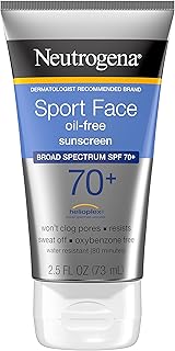Neutrogena Sport Face Sunscreen, Broad Spectrum Sunblock SPF 70+, Water Resistant Sunscreen For Face, Sweat Resistant Oil Free Sunscreen Lotion, 2.5 FL OZ