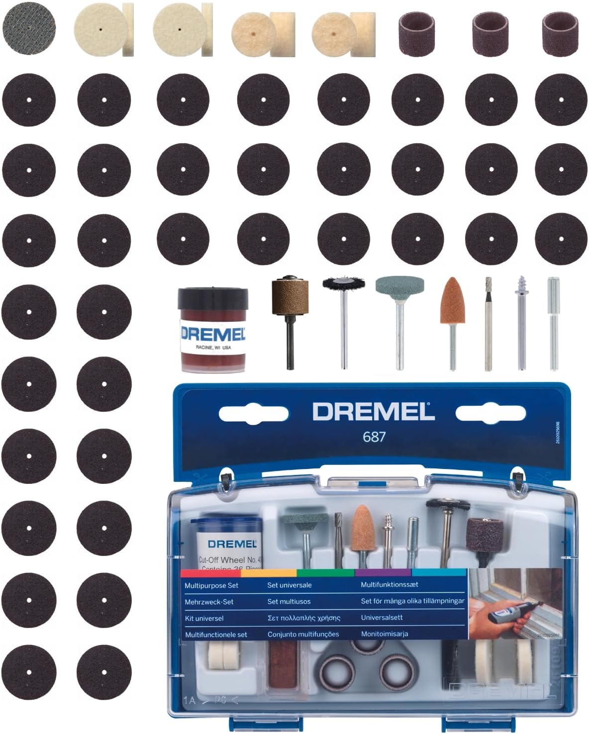 Dremel 687 Multipurpose Set, Accessory Kit with 52 Rotary Tool Accessories