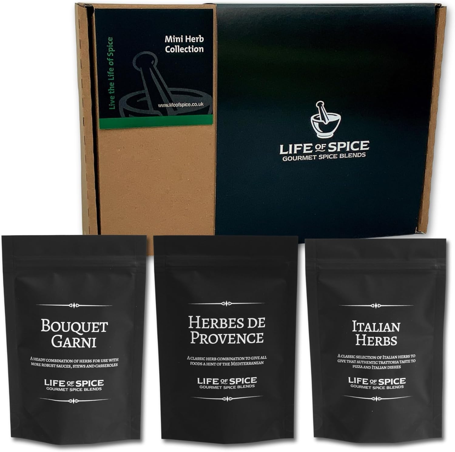 Life of Spice Mini Herb Collection | Classic Herb Blends | 51g | 3 Unique Herb Blends with Recipe Cards | Brilliant for Classics like Ratatouille, Boeuf Bourguignon and Italian dishes | Great Gift