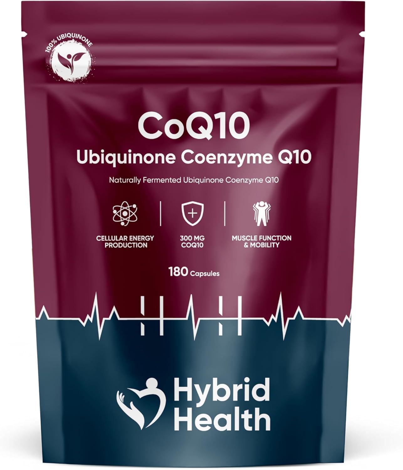 Hybrid Health Ubiquinone Coenzyme Q10 300 MG Supplement | 180 Vegan CoQ10 Capsules | Super Strength Vegan Friendly Naturally Fermented CoQ10 Supplement | Non-GMO | 6 Months Supply