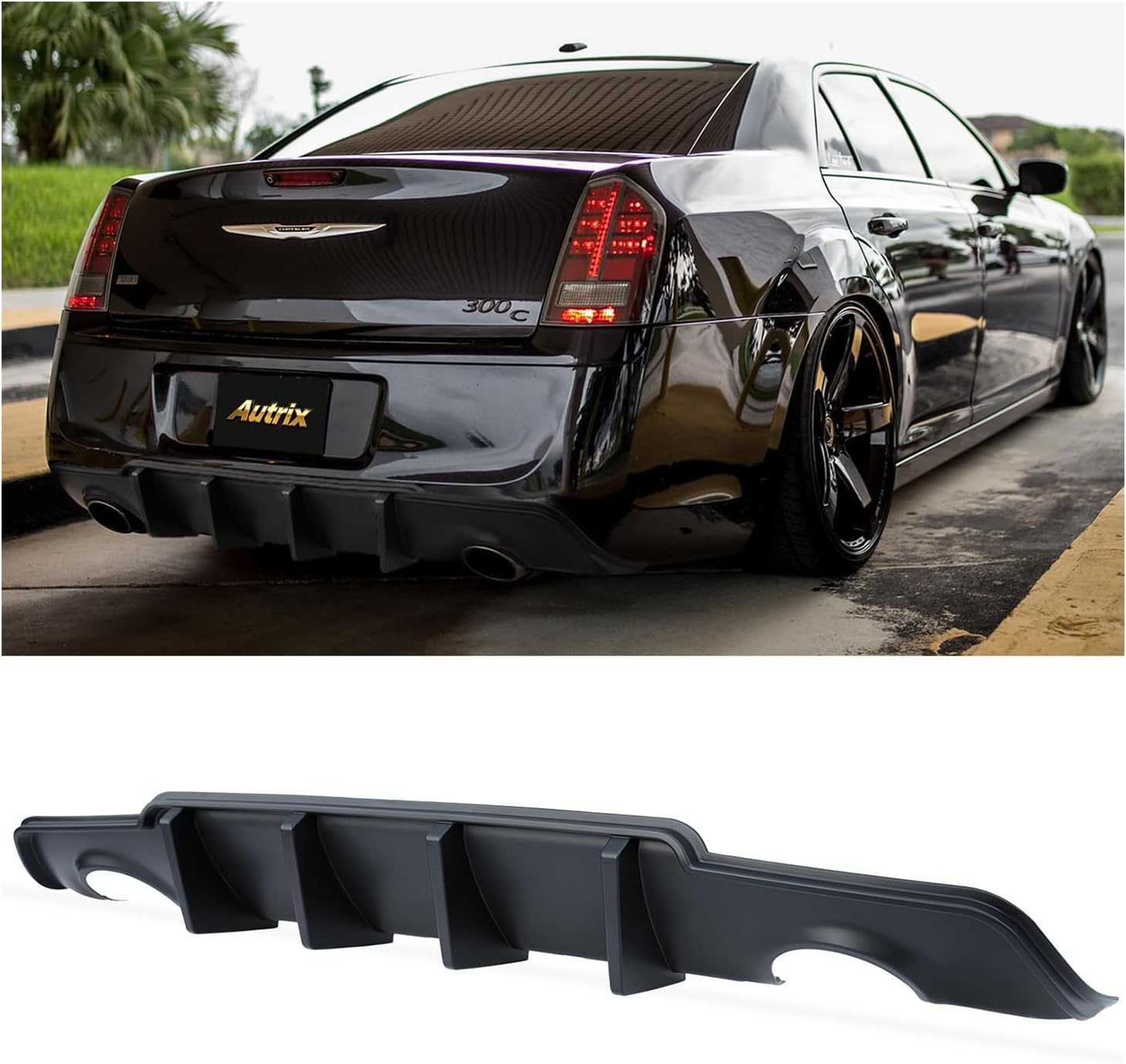 Rear Bumper Diffuser for 2012-2014 Chrysler 300, 300C, 300S, Base, Touring, Limited, Rear Diffuser Lip Splitter Valance Shark Fin Style Matte Black