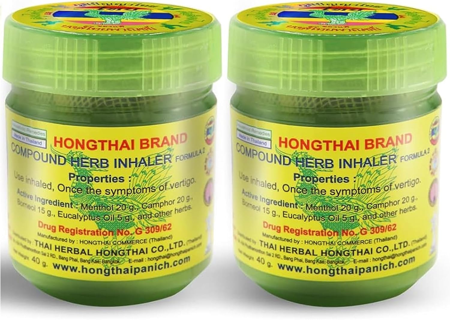 HONG THAI Compound Thai Herb Inhalant 10g Pack of 2