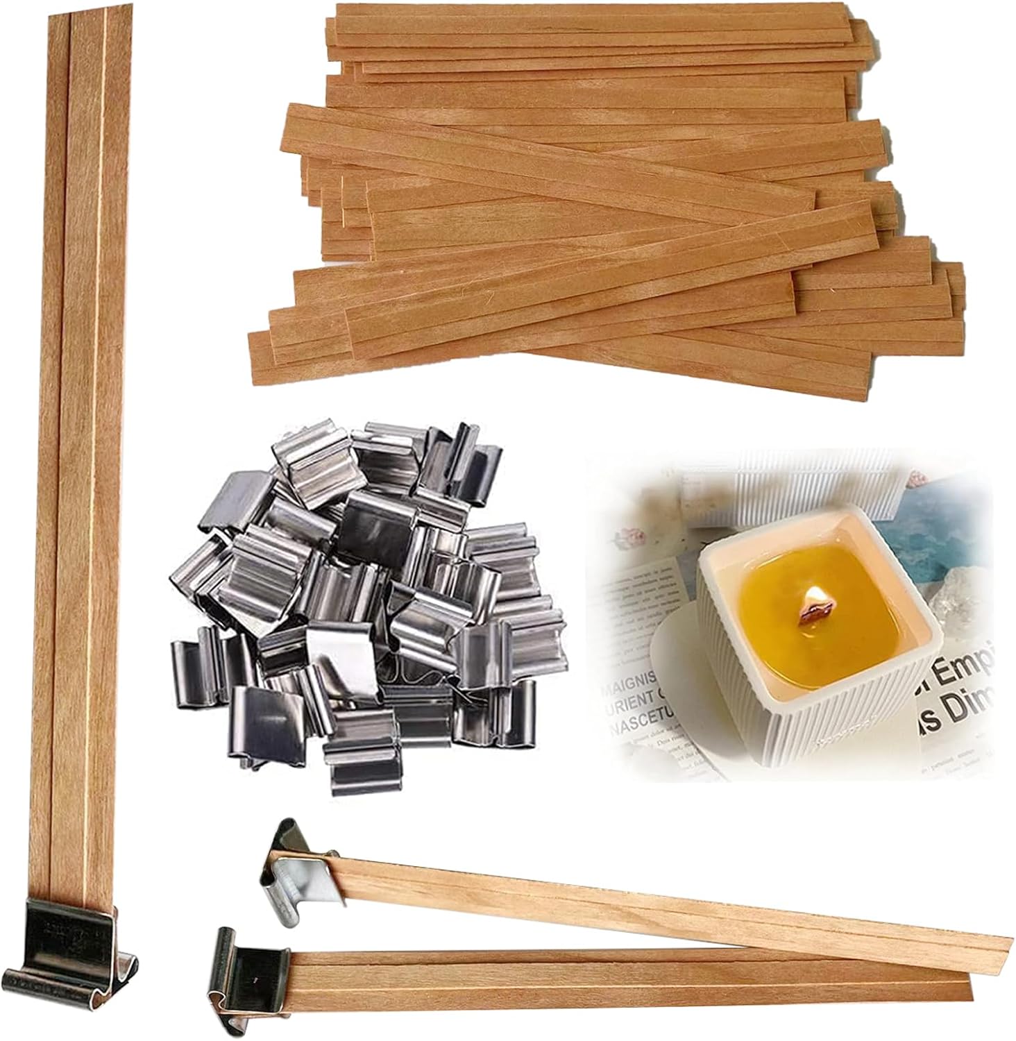 Double-Layered Wood Wicks for Candles Making, 30 Sets Wooden Wicks with Base, Wooden Candle Wick