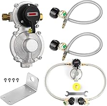 RV Propane Regulator 2 Tank-2-Stage Auto Changeover LP Propane Regulator for RV Includes Gauge and 2X 18 Pigtail Propane Hoses,Ideal for Trailers and Camper RVs