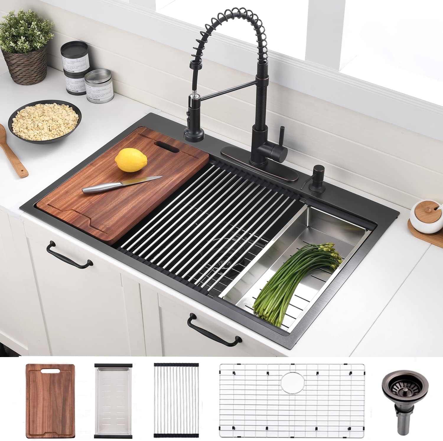 33 Inch Black Drop In Kitchen Sink - VOKIM33x22Inch Top Mount Sink
