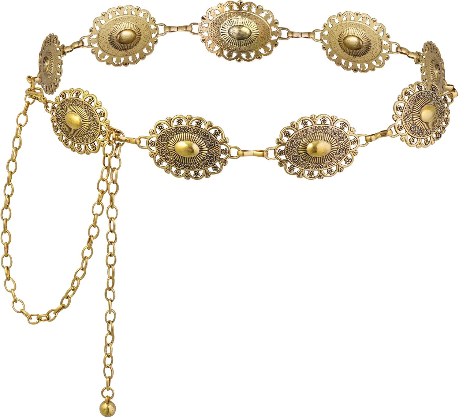 Western Oval Concho Chain Belt for Women Metal Waist Chain Belt for Dresses Jeans Western Cowgirl