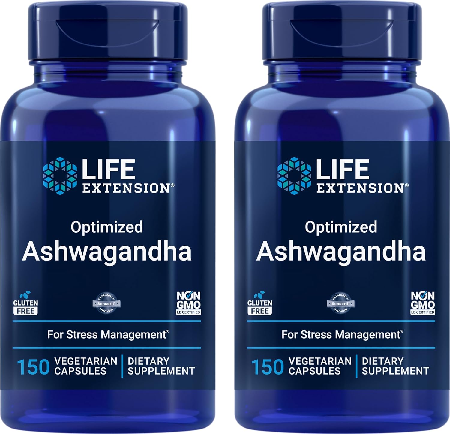 Life Extension Optimized Ashwagandha, 150 Veg Caps (Pack of 2) - Non-GMO, Gluten Free, Vegetarian Capsules