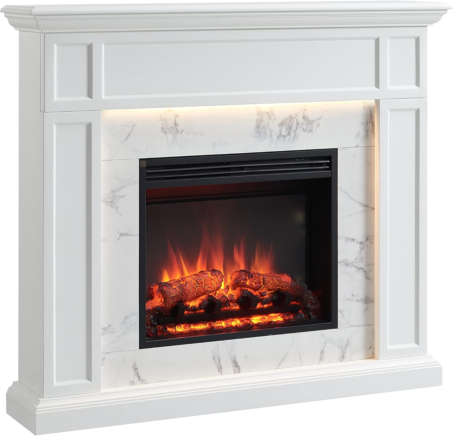 FLAMME Beaumont 48" Electric Fireplace Suite with White Surround and 2kW Heater