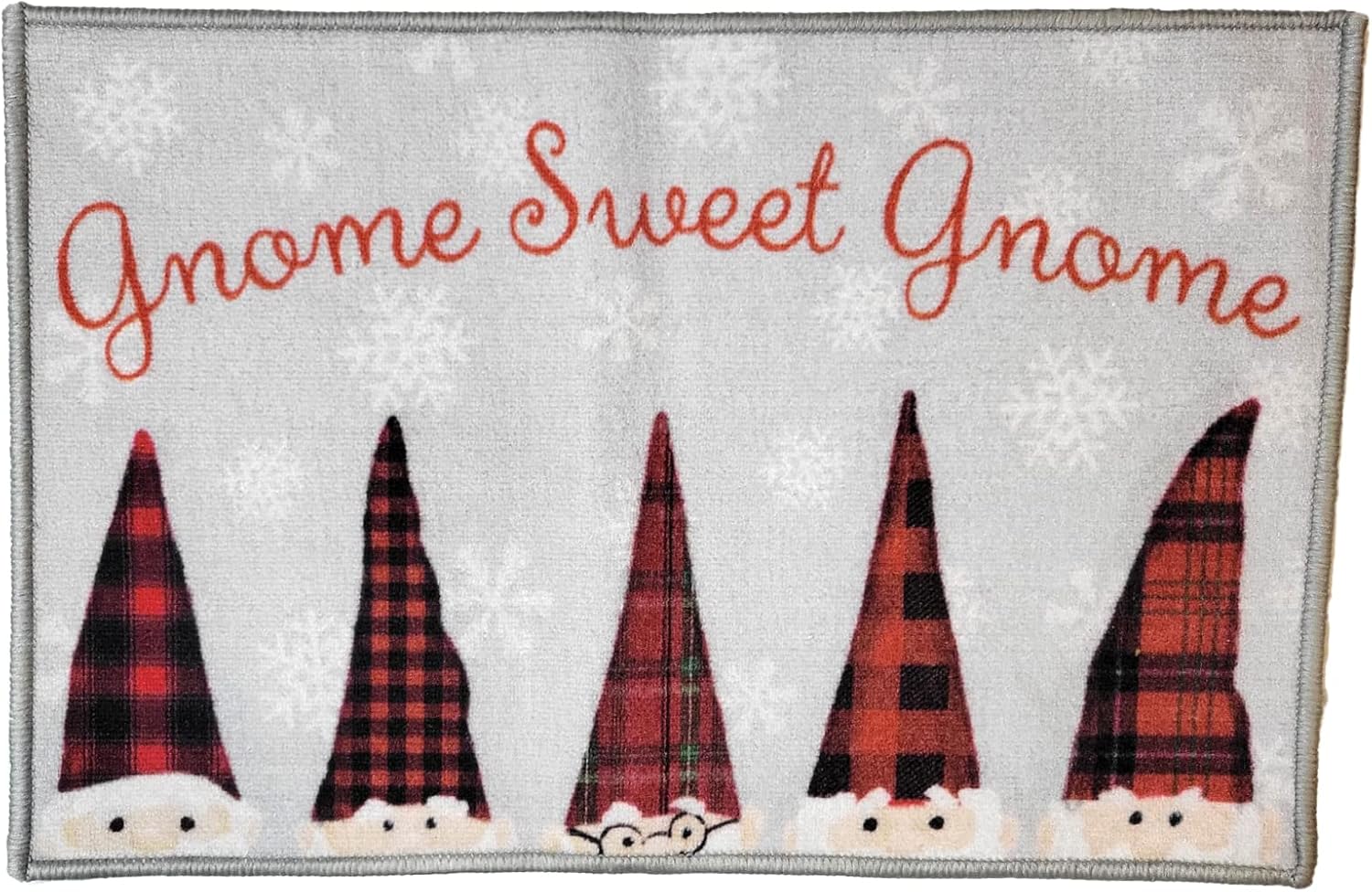 Natco Holiday Christmas Kitchen Rug, Gnome Sweet Gnome, Nylon Mat Anti-Slip Latex Backing 30" x 20"