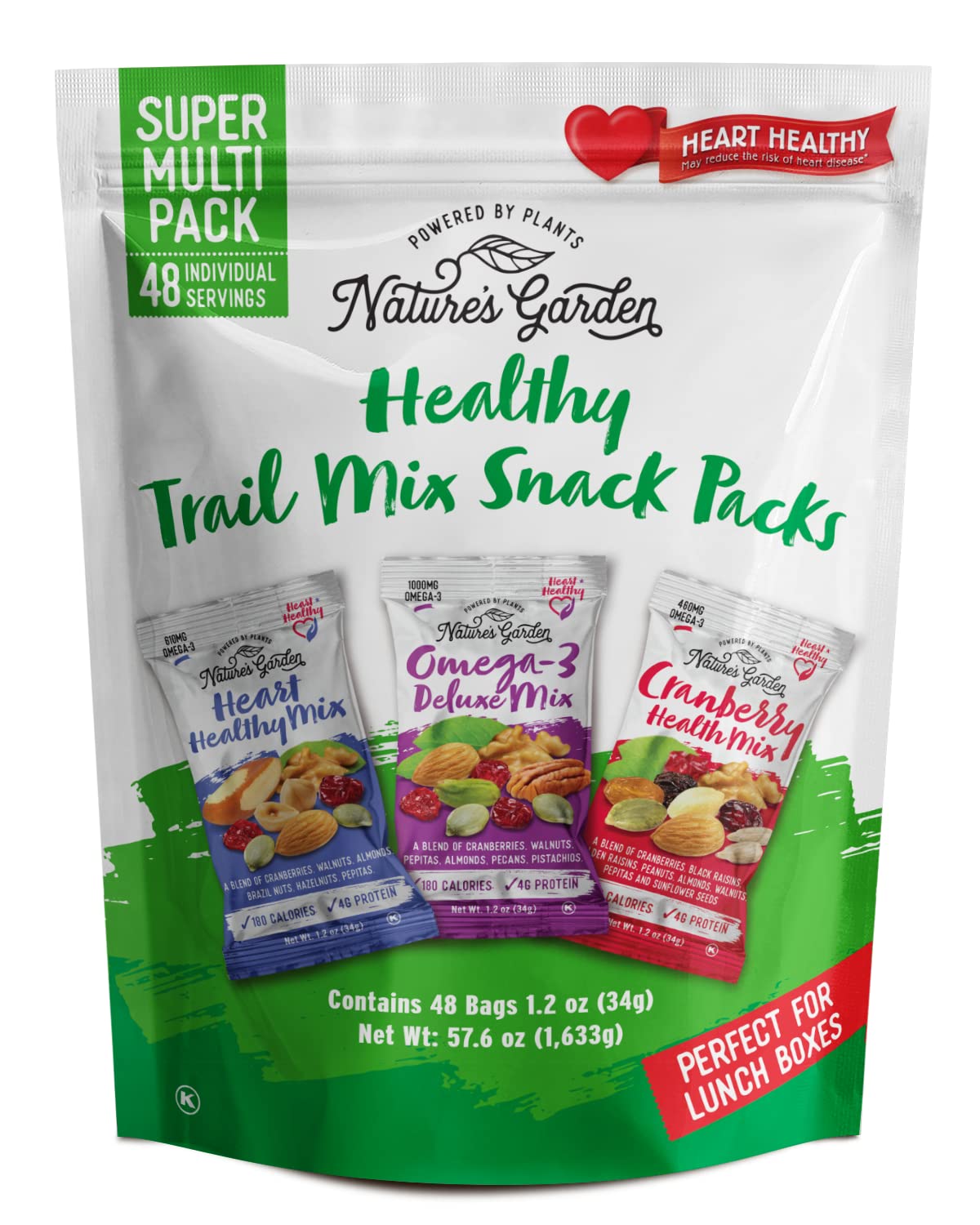 Nature's Garden Healthy Trail Mix Snack Pack - | Premium Nuts and Seeds | Delicious Healthy Trail Mix Snack - Food Allergy Free, 48 individual bags Net wt 57.6 0z
