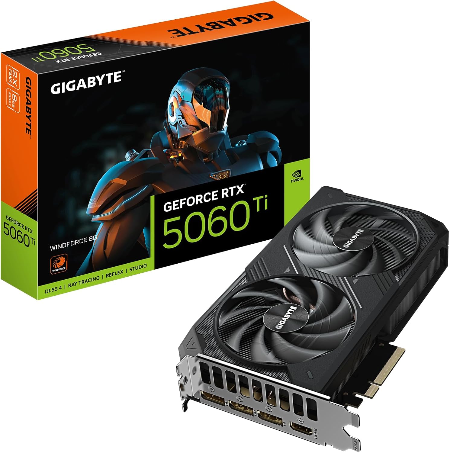 Gigabyte GeForce RTX 5060 Ti WINDFORCE 8G Graphics Card - 8GB GDDR7, 128bit, PCI-E 5.0, 2572MHz Core Clock, 3 x DisplayPort, 1 x HDMI, GV-N506TWF2-8GD