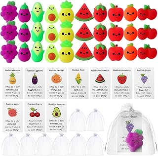 30 Sets Christmas Positive Fruit Stress Ball Employee Appreciation Gift Fruit Cards Organza Bag (Fruit Style)