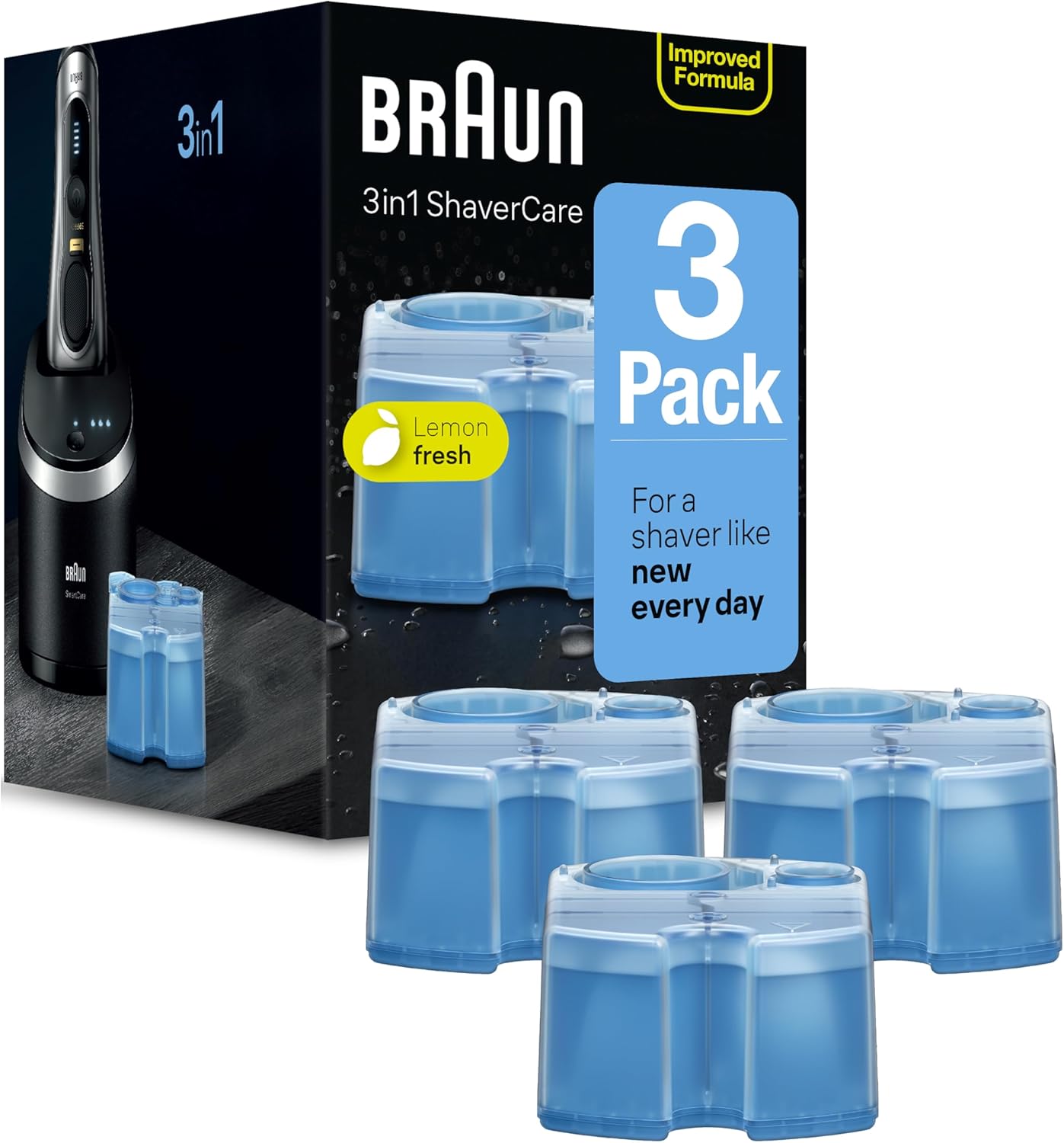 Braun Clean & Renew Refill Cartridges CCR, Replacement Shaver Cleaner Solution for Clean&Charge Cleaning System, Pack of 3