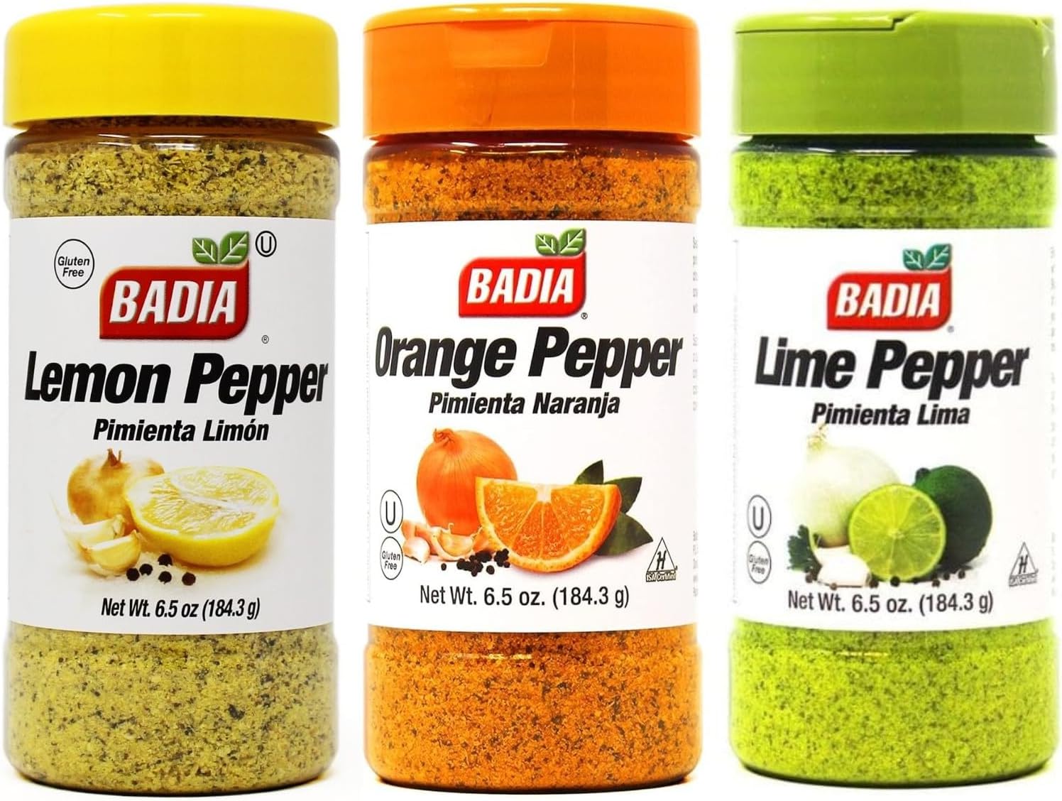 Badia Citrus Pepper Seasoning Set | Lemon,Lime, Orange | 184.3g Each One | Gluten Free | Perfect Combo For Kitchen | Pimienta | Bright Flavor | Create Delicious Dressings.