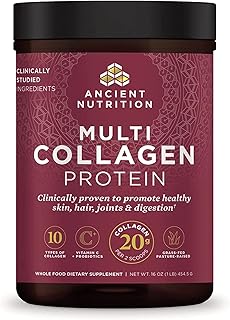 Ancient Nutrition Collagen Powder Protein with Probiotics, Unflavored Multi Collagen Protein with Vitamin C, 45 Servings, Hydrolyzed Collagen Peptides Supports Skin and Nails, Gut Health, 16oz