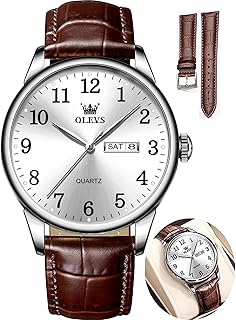 OLEVS Watch Men Mens Watches Watches for Men Leather Band Classic Brown Leather Watch Men, Analog Watch Men, Black Mens Leather Watch, Dress Waterproof Large Face Mens Watch,Relojes para Hombres Watch