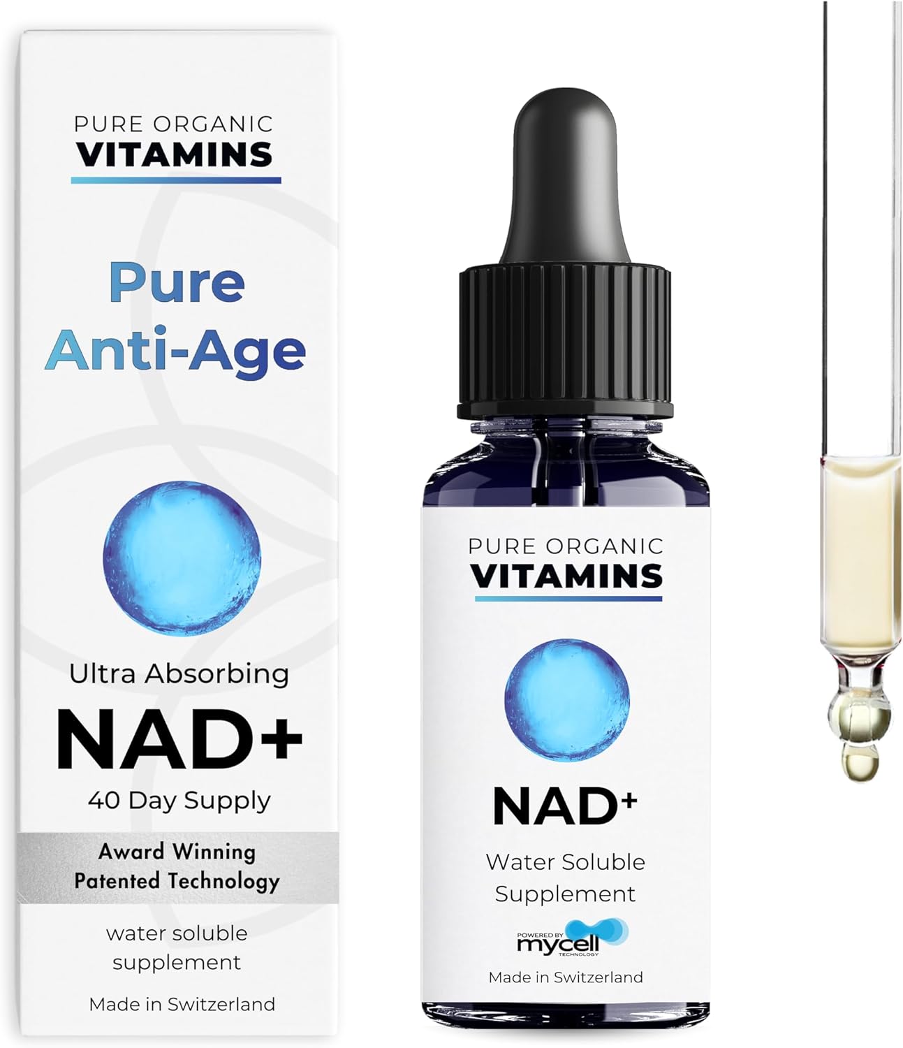 NAD+ Supplement Liposomal - Proven 50% Better Absorption - Patented Cellular Delivery - 40 Day Supply - NAD+ Enhancer - Pure Anti Age - Liquid Drops - Swiss Made
