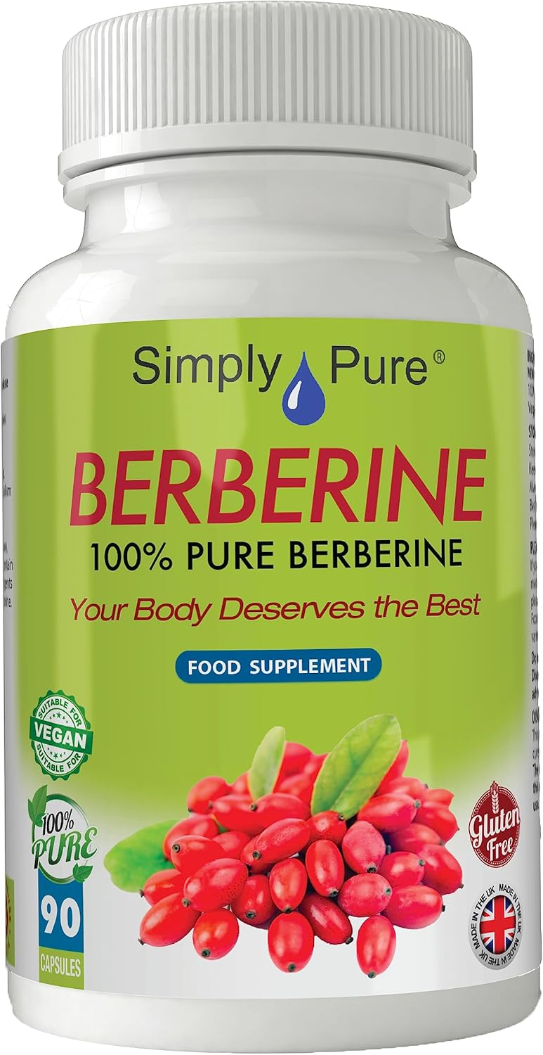 Simply Pure 100% Pure & Natural Berberine | Blood Sugar Management & Heart Health | 500mg Capsules x 90 | Gluten Free | GM Free | Vegan
