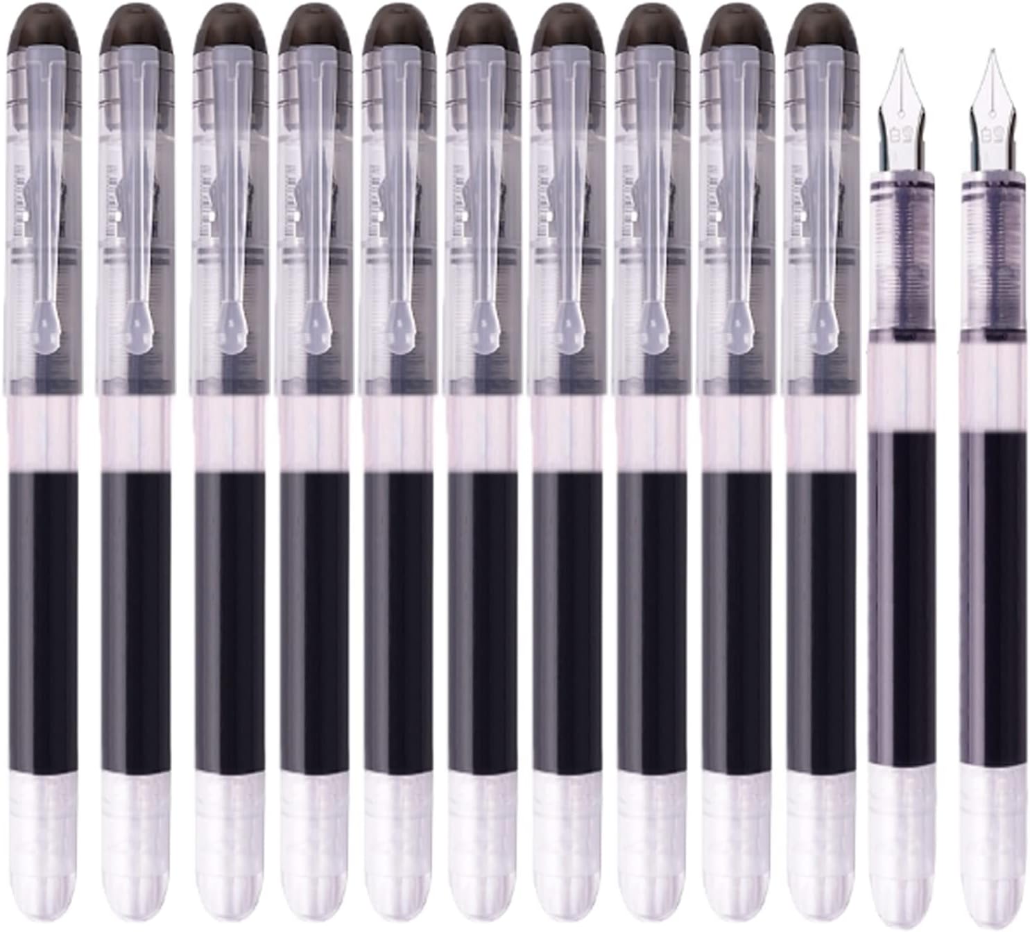 iHMeiju 12pcs Black Disposable Fountain Pens, Black Ink Fountain Pens for Writing, Smooth-Writing Office Supplies for Sketching, Journaling, Calligraphy, Doodling and Gifts.