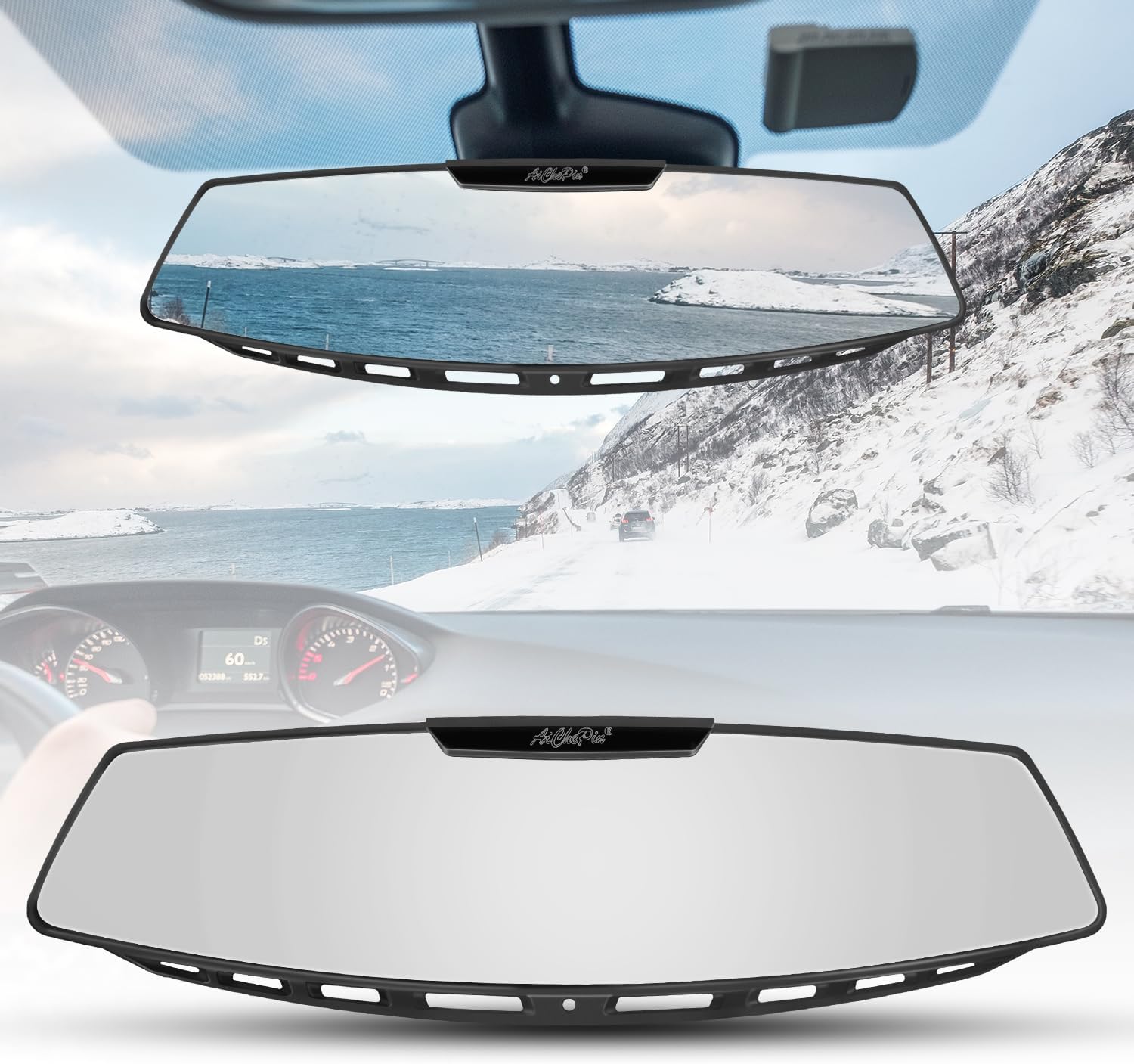 12" Wide Angle Universal Curve Convex Rear View Mirror - Interior Clip On Original Mirror, Clear Tint, Car Rearview (White Glass)
