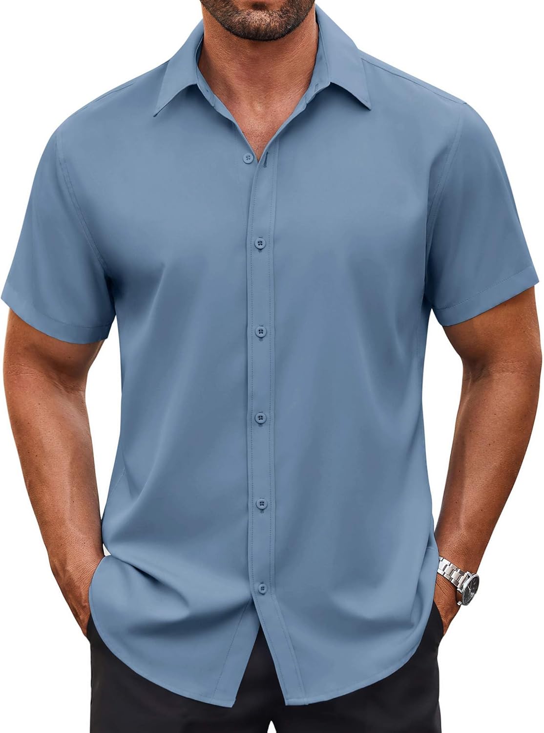 COOFANDY Men's Casual Button Down Shirt Short Sleeve Wrinkle Free Dress Shirt Beach Summer Wedding Shirt