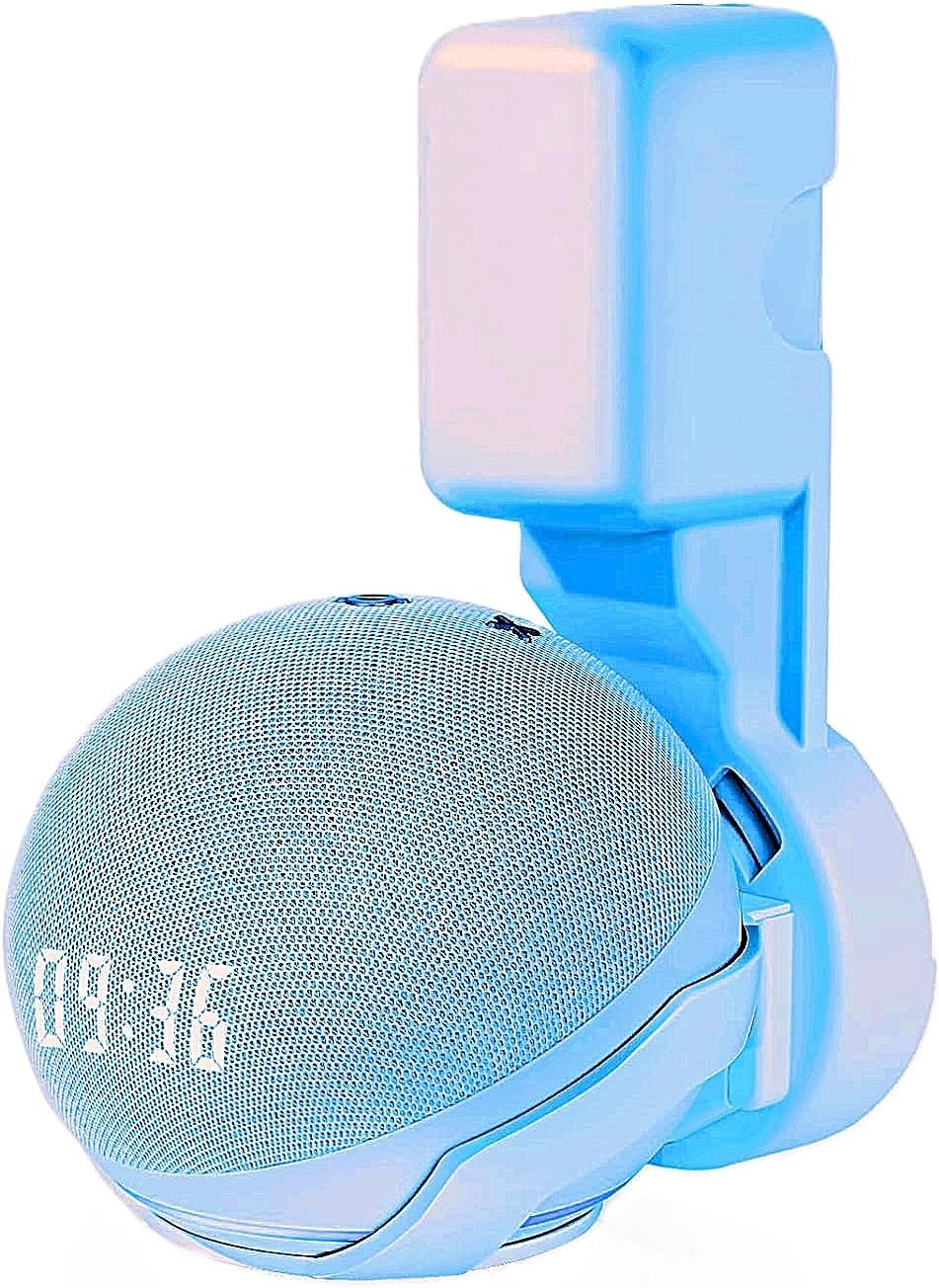 Outlet Wall Mount Hanger Holder Stand Accessories Case Built-in Plug Cable Management for Echo Dot 4th/5th Gen Smart Speaker (Blue)