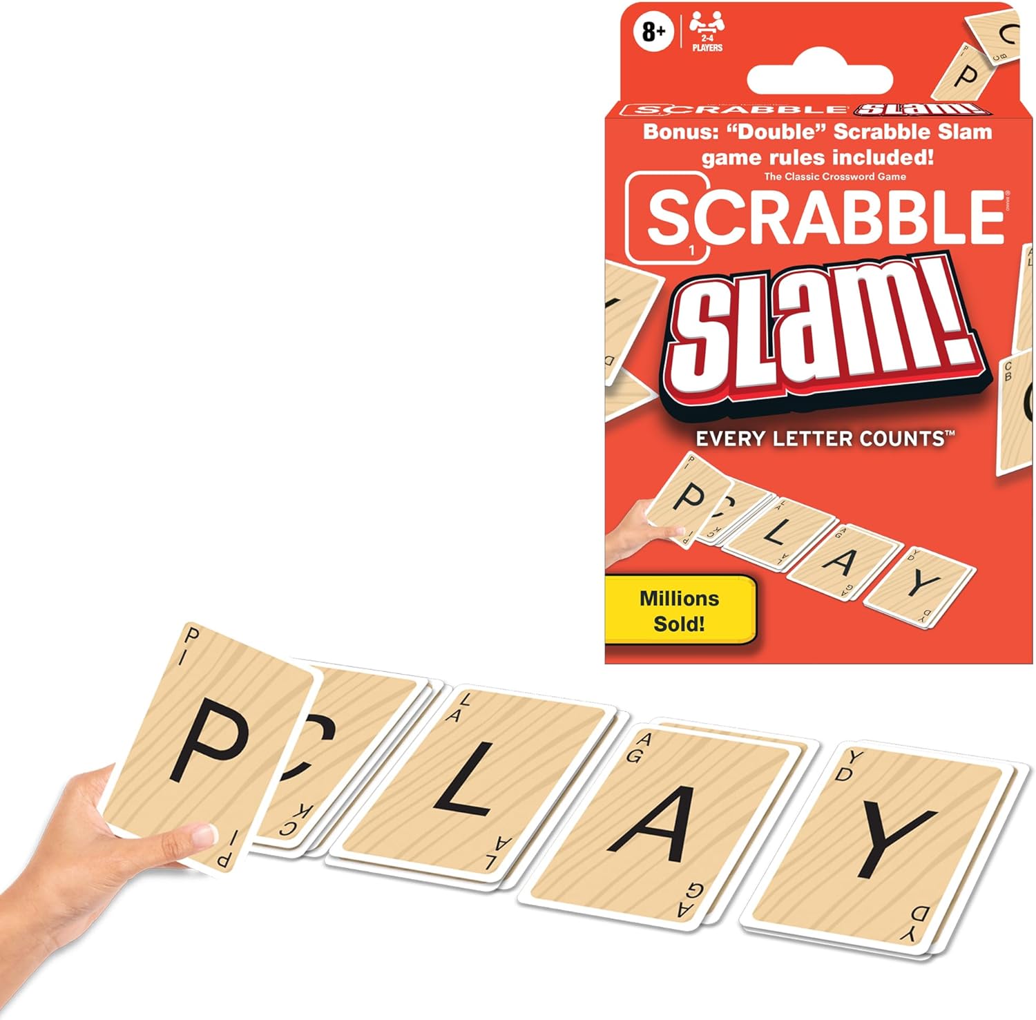 Winning Moves Scrabble Slam The Original 2000's Mega Hit Scrabble Card Game Games USA, Fast-Paced Card Game Version of Scrabble, for 2 to 4 Players, Ages 8+, Red