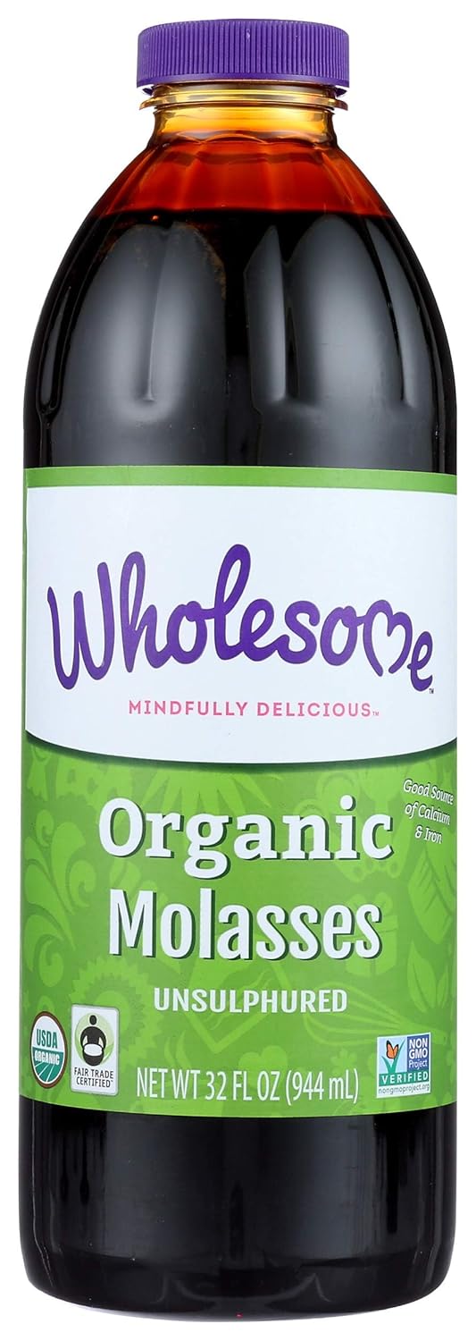 Wholesome Sweeteners 32-Ounces Organic Molasses, Fair Trade, Non GMO, Gluten Free & Vegan, Perfect for cookies, glazing and more, 1 Pack