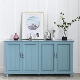 Scurrty Buffet & Bar Cabinet with Storage, 62'' Coffee Bar Cabinet, Sideboard Storage Cabinet for Dinning Room, Kitchen & Living Room (4 Doors, Blue)