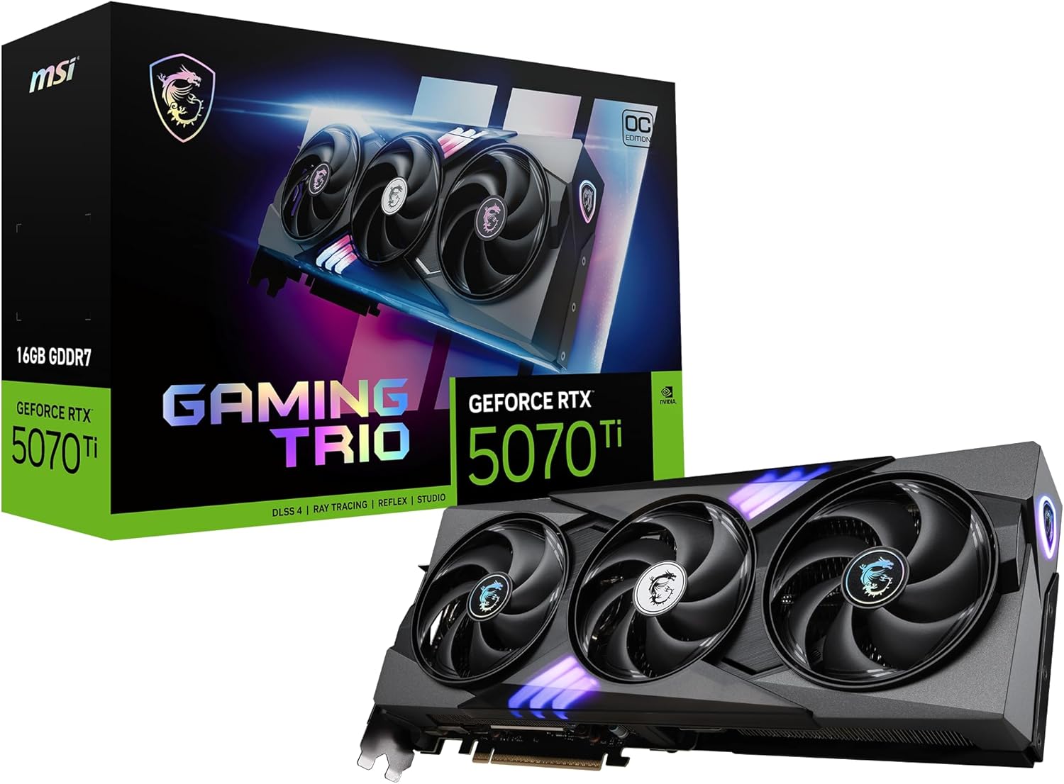 MSI GeForce RTX 5070 Ti 16G GAMING TRIO OC Graphics Card - RTX 5070 Ti GPU, 16GB GDDR7 (28Gbps/256-bit), PCIe 5.0 - TRI FROZR 4 (3 x STORMFORCE FAN) - Dual BIOS, RGB - HDMI 2.1b, DisplayPort 2.1b