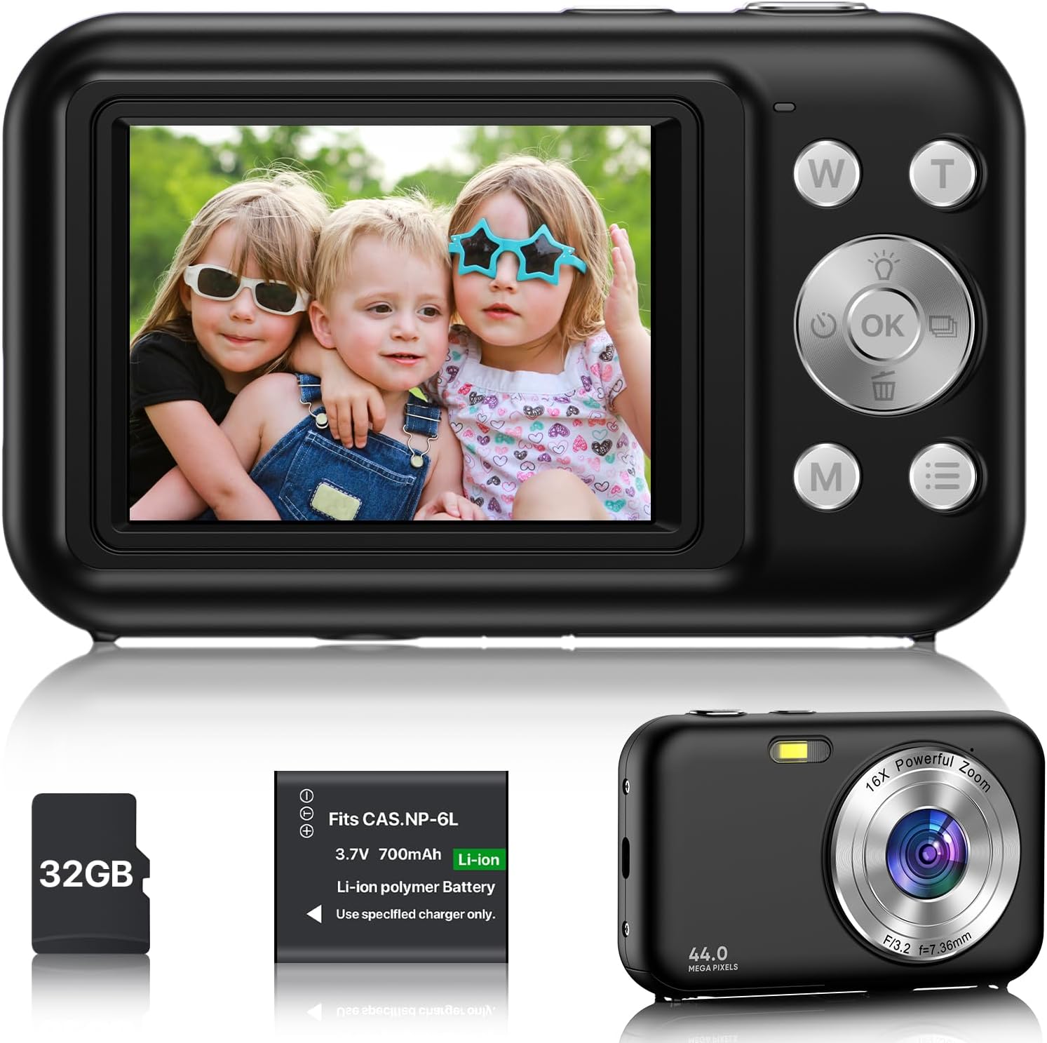 Small Vlogging Camera, Kids Camera FHD 1080P 44MP Travel Digital Camera