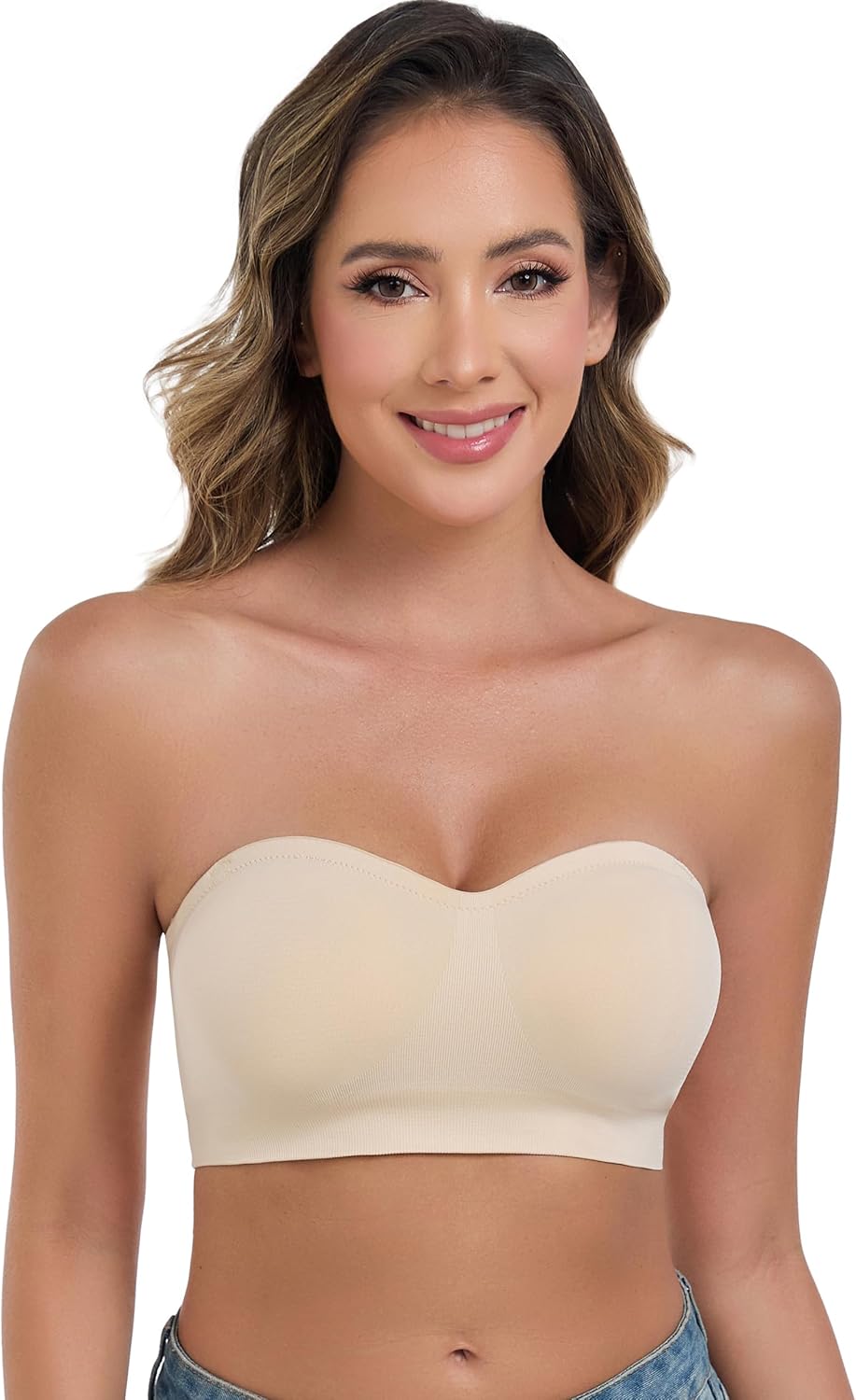 ANGOOL Strapless Bras for Women Wirefree Non-Slip Tube Top Invisible Bralette Seamless Padded Bandeau Bra