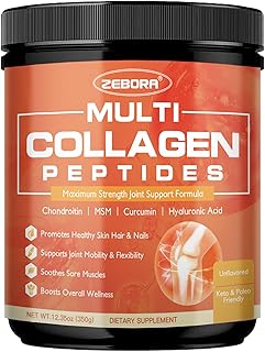ZEBORA Multi-Collagen-Peptides-Powder for Joint Recovery with MSM & CS, Hydrolyzed Collagen Peptides with Hyaluronic Acid & Vitamin C for Women and Men Hair, Skin & Nails Support, Keto Friendly