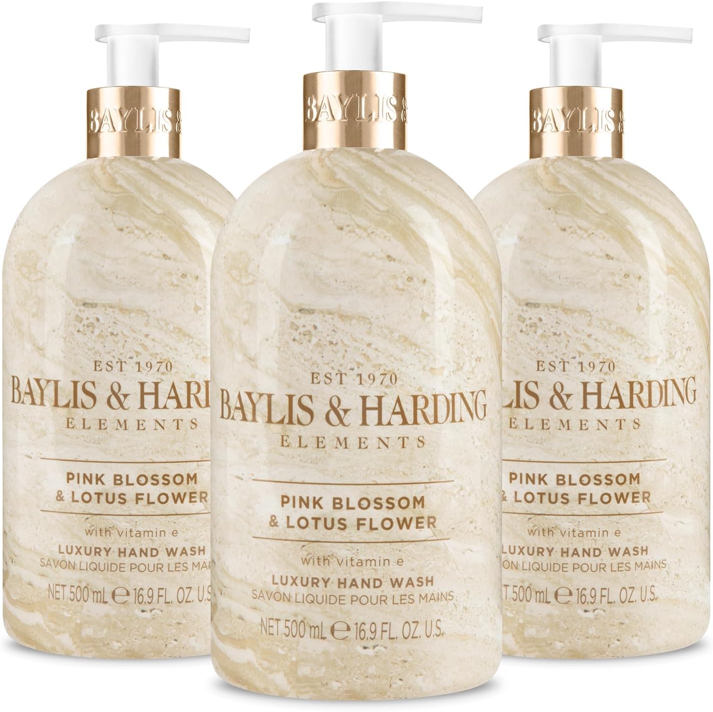 Baylis & Harding Elements Pink Blossom and Lotus Flower Hand Wash, 500 ml (Pack of 3) - Vegan Friendly