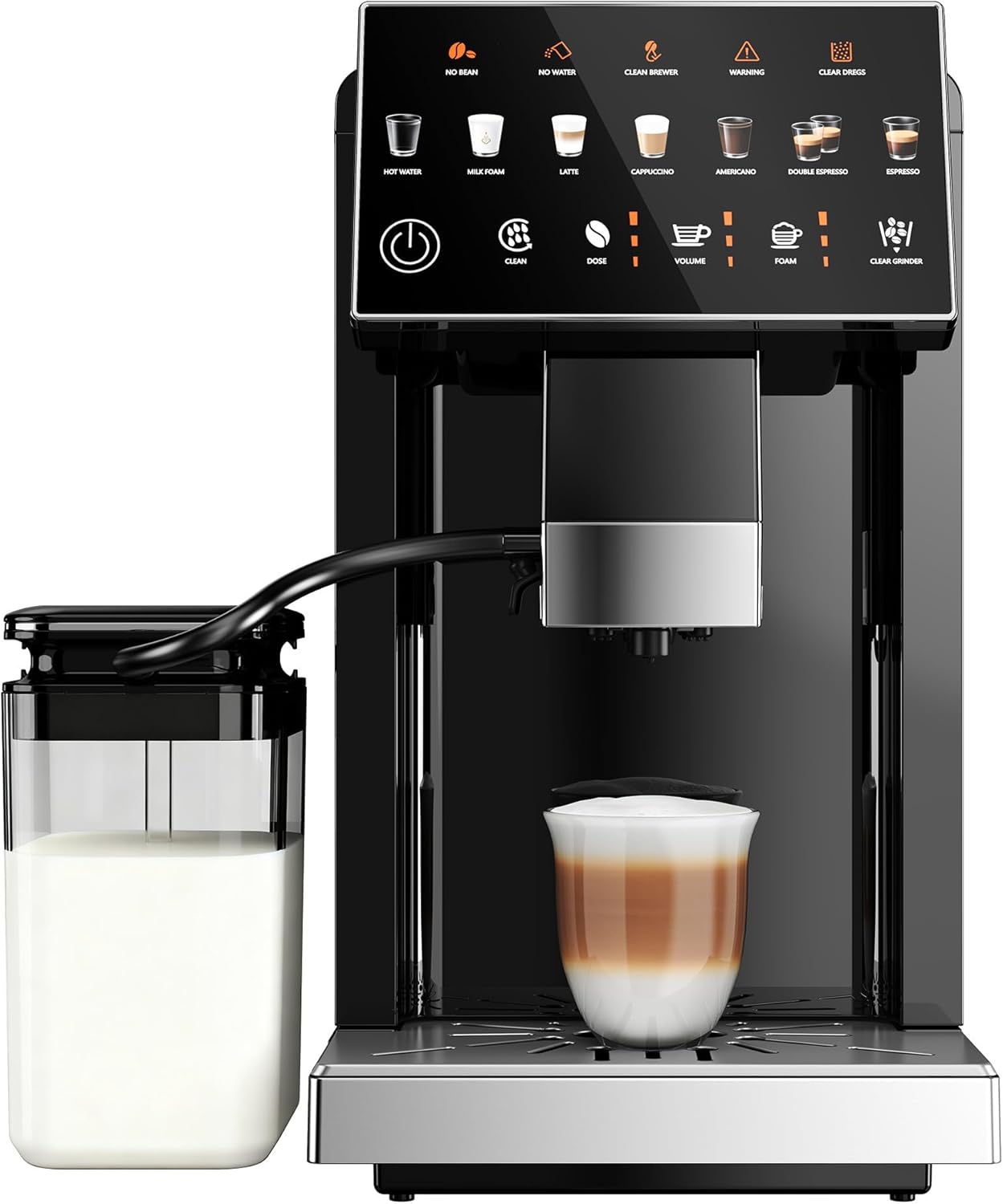 Fully Automatic Coffee Machine, 20 Bar Coffee Maker with Grinder, Automatic Espresso Machine with 15 Grinding Levels, Touch Control for Cappuccino & Latte, Auto Self-Cleaning