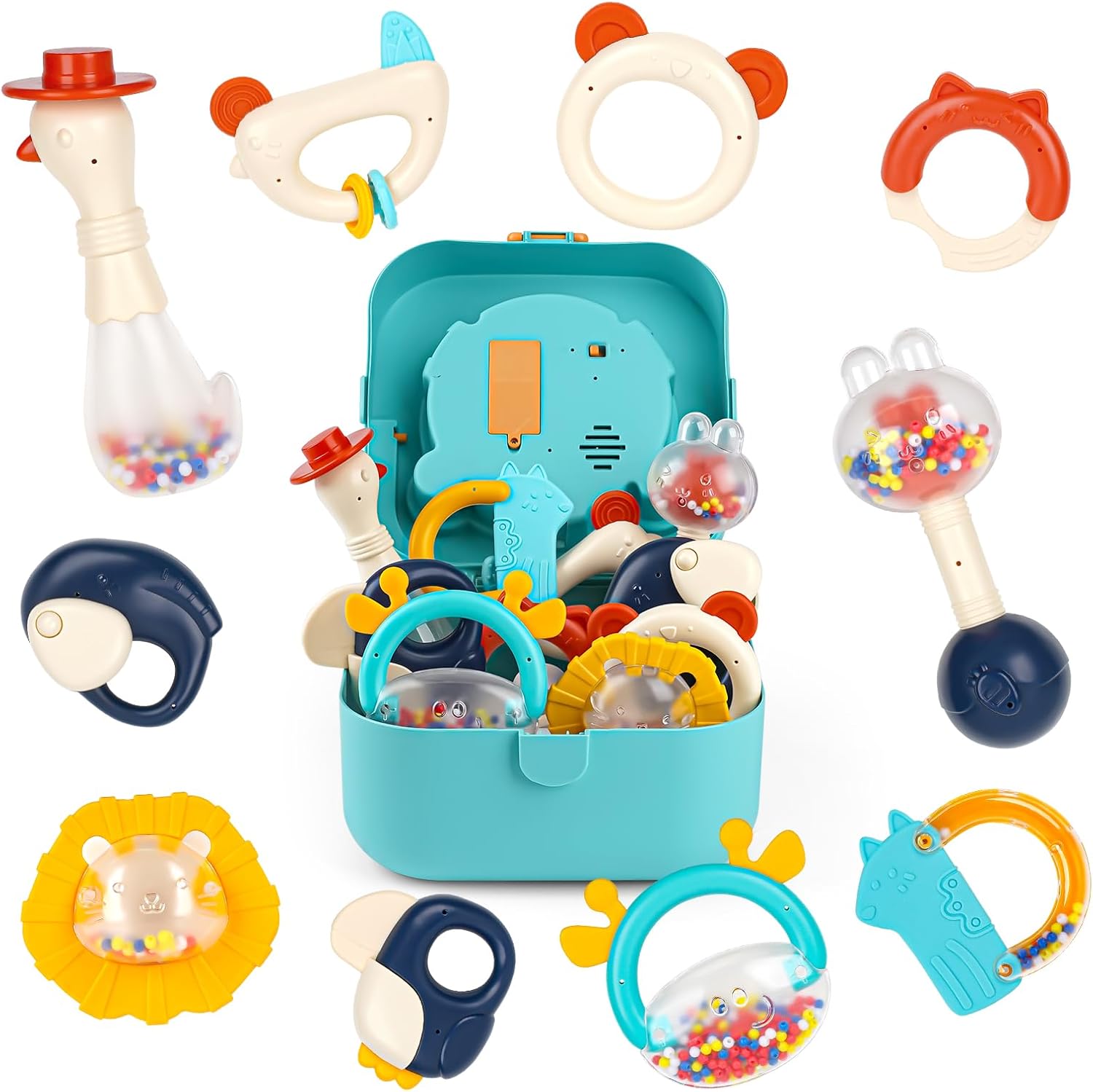 Baby Toys 0-6 Months Rattles Sensory Teething Toys for Newborn Baby Toys 6 to 12 Months Girl Boy Gifts with Storage Box