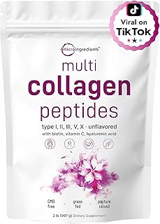 Micro Ingredients Multi Collagen Protein Powder, 2 Pounds – Type I,II,III,V,X with Biotin, Hyaluronic Acid, Vitamin C – Unflavored Collagen Peptides – Keto & Paleo Friendly, Easy Dissolve, Non-GMO