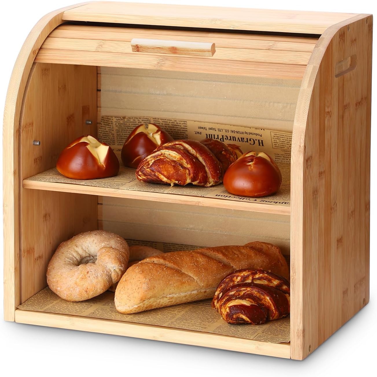 G.a HOMEFAVOR Bamboo Bread Bin, 2-Layer Bamboo Bread Bin, Roll-Top Bread Box with Removable Layer, Self Assembly